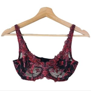 Soma Sensuous Red and Black Lace Unlined Bra 32D